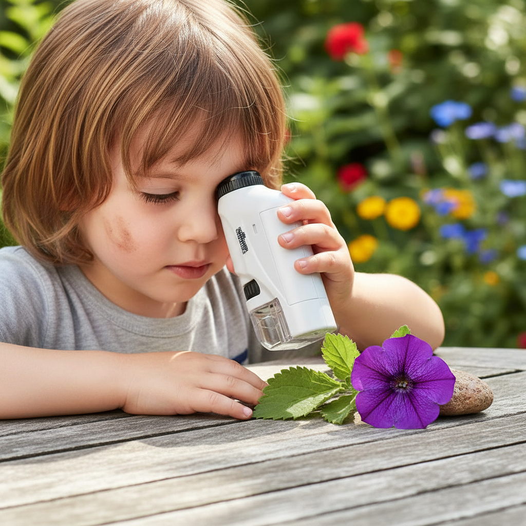 Pocket Microscope For Kids, Portable Handheld Mini Microscope Toy, Kids Microscope With LED Light 60X-120X, Halloween, Christmas And Thanksgiving Day Gift